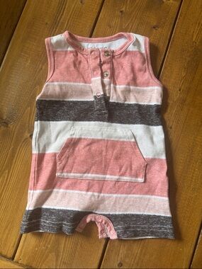 Little Bipsy Pink White Brown Striped Sleeveless Baby One-Piece